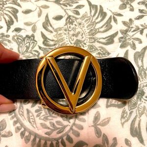Valentino Leather Belt with Gold V Logo Like NEW